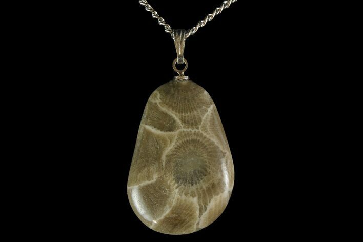 Polished Petoskey Stone (Fossil Coral) Necklace - Michigan #156182